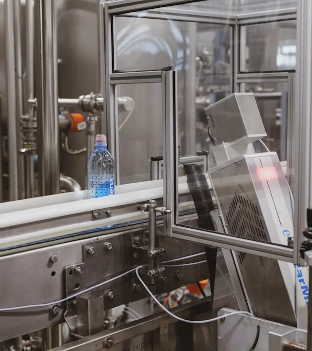 Bottle production line inside a factory
